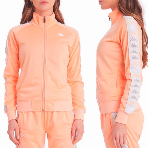 Kappa 222 Banda Wanniston 2 Orange & Grey Slim Full Zip Track Jacket - Picture 1 of 8